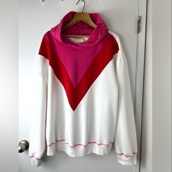 Maeve by Anthropologie Color Block Oversized Sweatshirt Hoodie 3X white multi - Picture 2 of 11